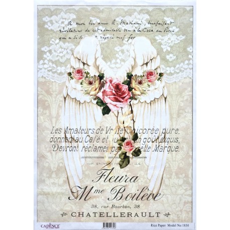 PAPEL ARROZ ALAS CON ROSAS  LES  AMATEURS  NUEVO 1830