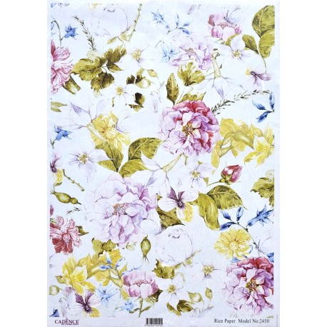 PAPEL ARROZ  CADENCE ROSAS  CON HOJAS  PISTACHO  NUEVO 2450