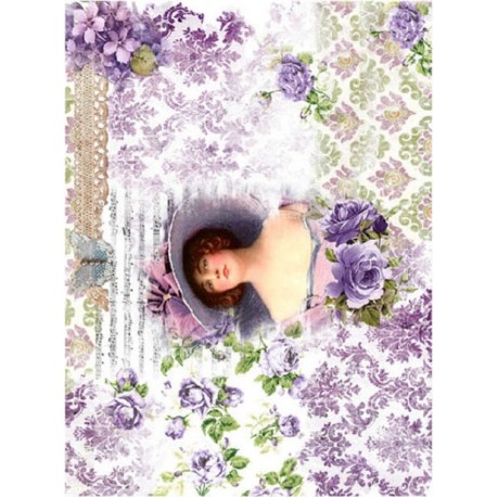 PAPEL ARROZ  CADENCE  DAMA  ROSAS MORADAS MOD PA450
