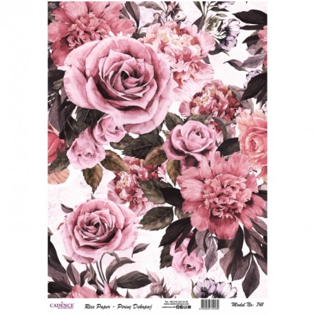 PAPEL ARROZ  CADENCE ROSAS OSCURAS MOD PA741