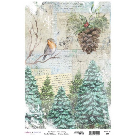 PAPEL ARROZ  CADENCE  NAVIDAD PAJARO CON PIÑA  A3 888