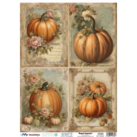 PAPEL ARROZ JAPONES  MONTEJO  A3 CALABAZA  4 ROMANTICAS DECOUPAGE