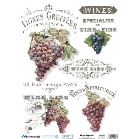 PAPEL ARROZ JAPONES  MONTEJO  A3  VIGNES GREFFEES UVAS DECOUPAGE
