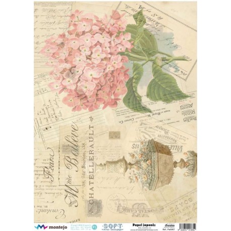 PAPEL ARROZ JAPONES  MONTEJO  A3 FLEUR MME BOILEVE DECOUPAGE