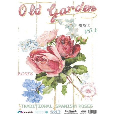 PAPEL ARROZ JAPONES  MONTEJO  A3  OLD GARDEN ROJO DECOUPAGE