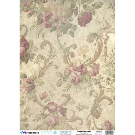 PAPEL ARROZ JAPONES  MONTEJO  A3 FONDO ROSA DECOUPAGE