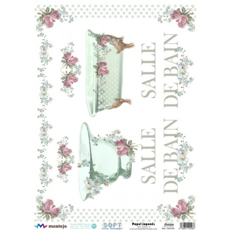 PAPEL ARROZ JAPONES  MONTEJO  A3 BAÑOS  VINTAGE   DECOUPAGE