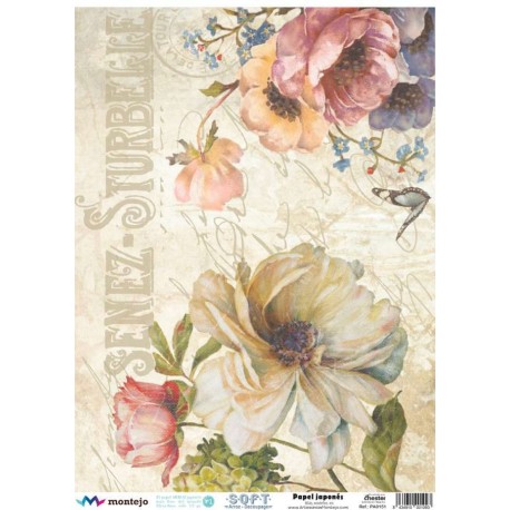 PAPEL ARROZ JAPONES  MONTEJO  A3  SENEZ STURBELLE MAGNOLIA DECOUPAGE