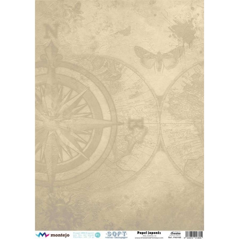PAPEL ARROZ JAPONES  MONTEJO  A3 ROSA DE LOS VIENTOS MAPAS   DECOUPAGE