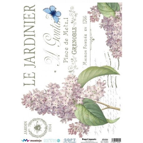PAPEL ARROZ JAPONES  MONTEJO  A3 LE JARDINIERE LILAS    DECOUPAGE