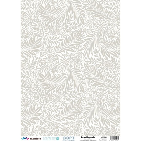 PAPEL ARROZ JAPONES  MONTEJO  A3 FONDO HOJAS PIEDRA  DECOUPAGE