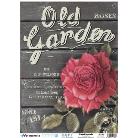 PAPEL ARROZ JAPONES  MONTEJO  A3  OLD GARDEN NEGRO DECOUPAGE