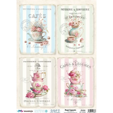 PAPEL ARROZ JAPONES  MONTEJO  A3 CUADROS FLORES VINTAGE TAZAS