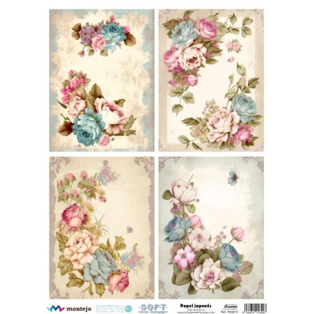 PAPEL ARROZ JAPONES  MONTEJO  A3 FLORES Y 4 CUADROS
