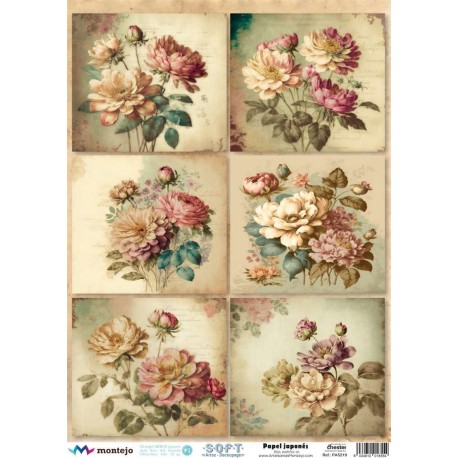 PAPEL ARROZ JAPONES  MONTEJO  A3 FLORES Y 6 CUADROS