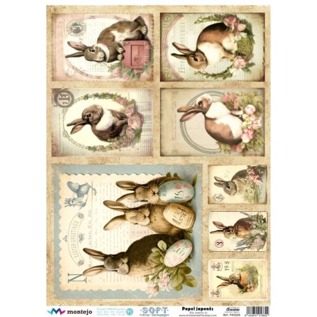 PAPEL ARROZ JAPONES  MONTEJO  A3  CONEJOS DE PASCUA