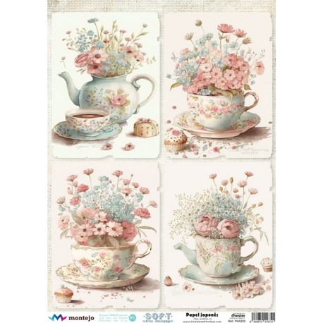 PAPEL ARROZ JAPONES  MONTEJO  A3  TEA TIME FLOWER VITNAGE 8