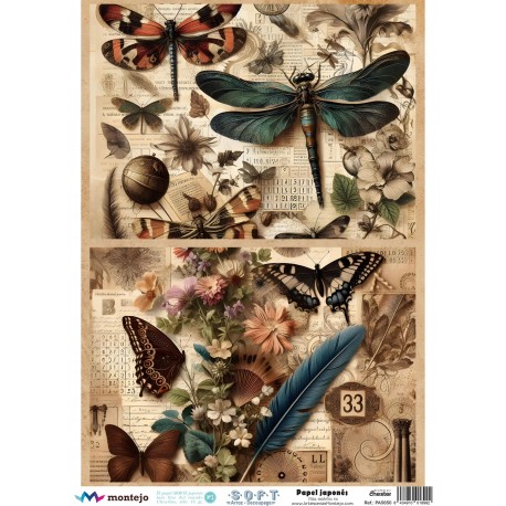 PAPEL ARROZ JAPONES  MONTEJO  A3   LIBELULA GRANDE U MARIPOSA CON PLUMA