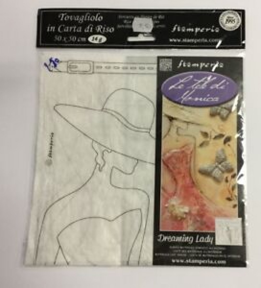 PAPEL ARROZ 50X50 DAMA  SOMBRERO  STAMPERIE DFTM02