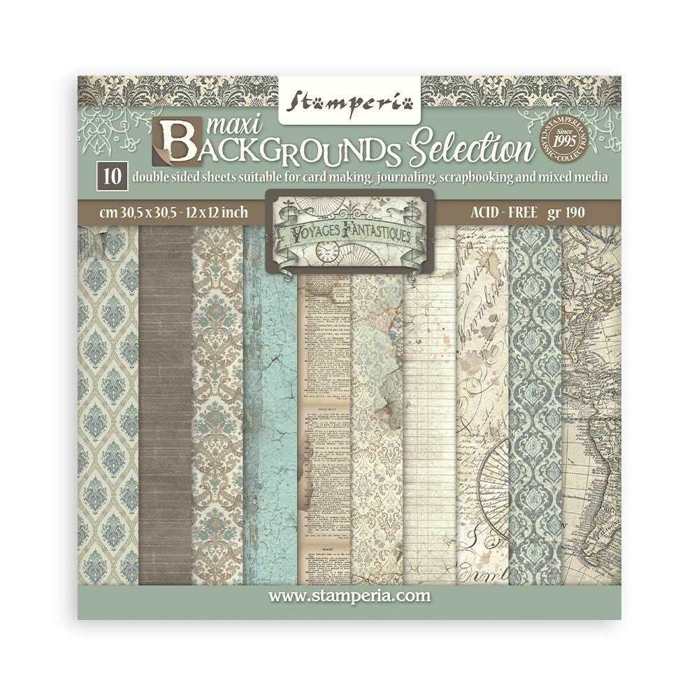 BACKGROUNDS  VOYAGES FANTASTIQUES  STAMPERIA  30,5X30,5 SCRAP SBBL147